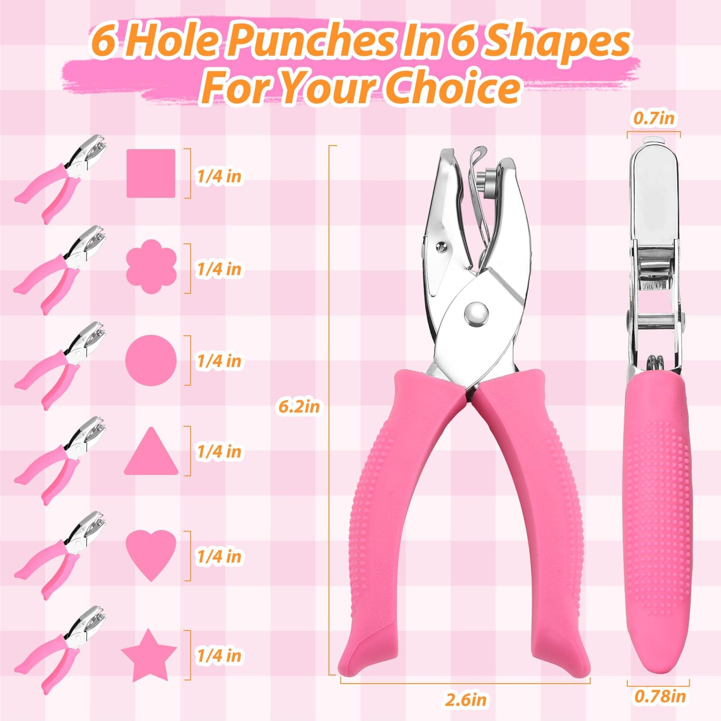 MAPVOLUT 6-Pack Craft Hole Punchers Set - 1/4 Inch Hole Punch for Paper, Binder & Scrapbooking | Circle, Heart, Star, Triangle Shapes | Soft-Grip Handles, Auto Paper Chip Collector, Lightweight
