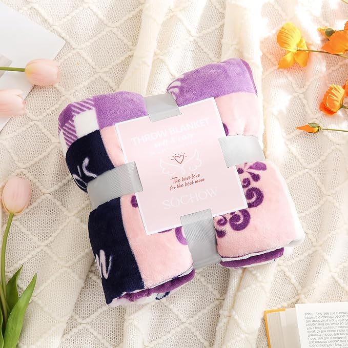 SOCHOW Giftable Throw Blanket for Mom, Super Soft and Cozy Gift for Birthday, Mother's Day from Daughter Son, Best Mom Ever Present Blanket, 50 x 60 inches, Purple