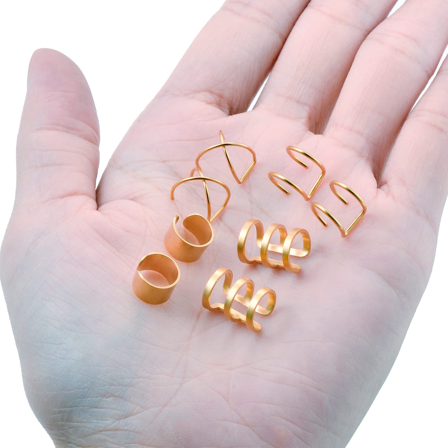 Tornito 4-10 Pairs Stainless Steel Ear Cuff Helix Cartilage Clip On Wrap Earrings Fake Nose Ring Non-Piercing Adjustable (A5: 4 Pairs, Rose Gold Tone)