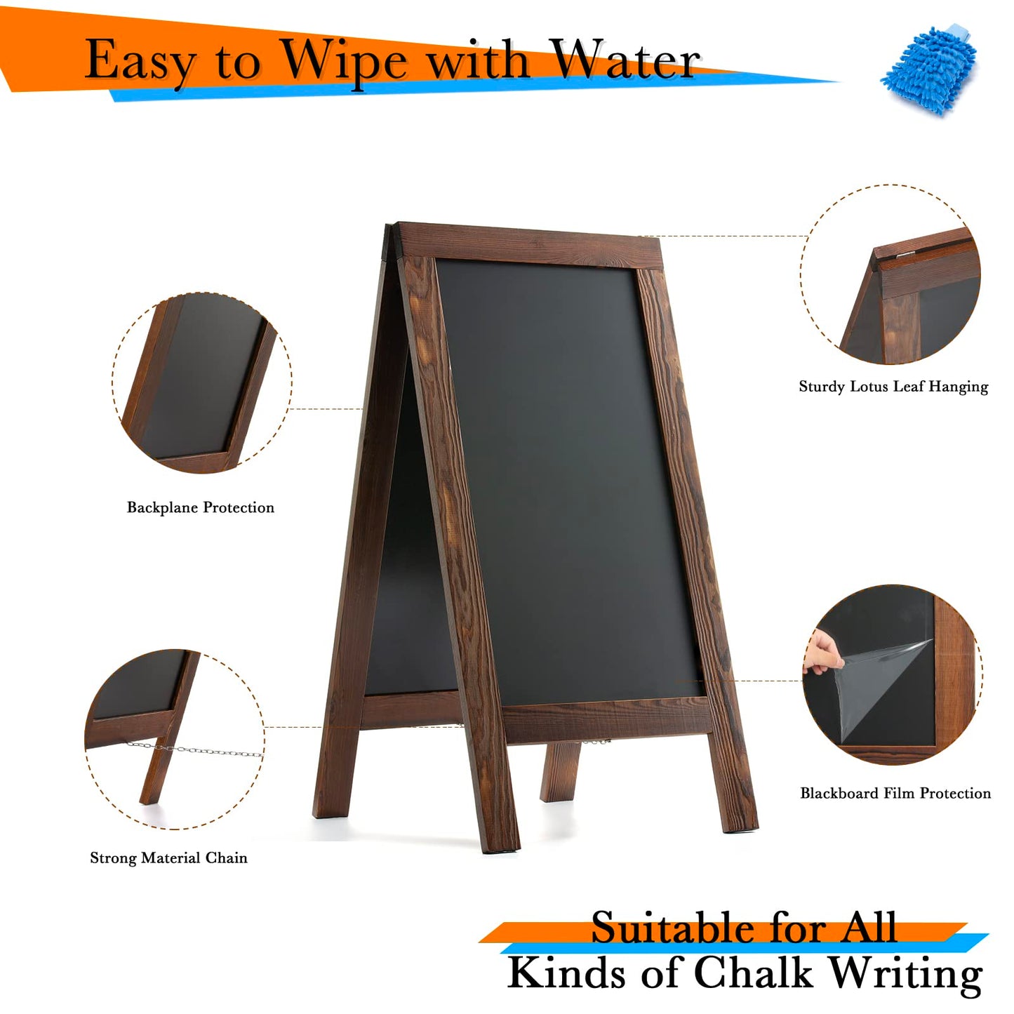 DAHAPYBOO Sandwich Board 40"x20" Solid Pine Wood Rustic Brown,Chalk Board Sign Board,Sandwich Board Signs Outdoor, Chalkboard Easel,A Frame Chalkboard Sign