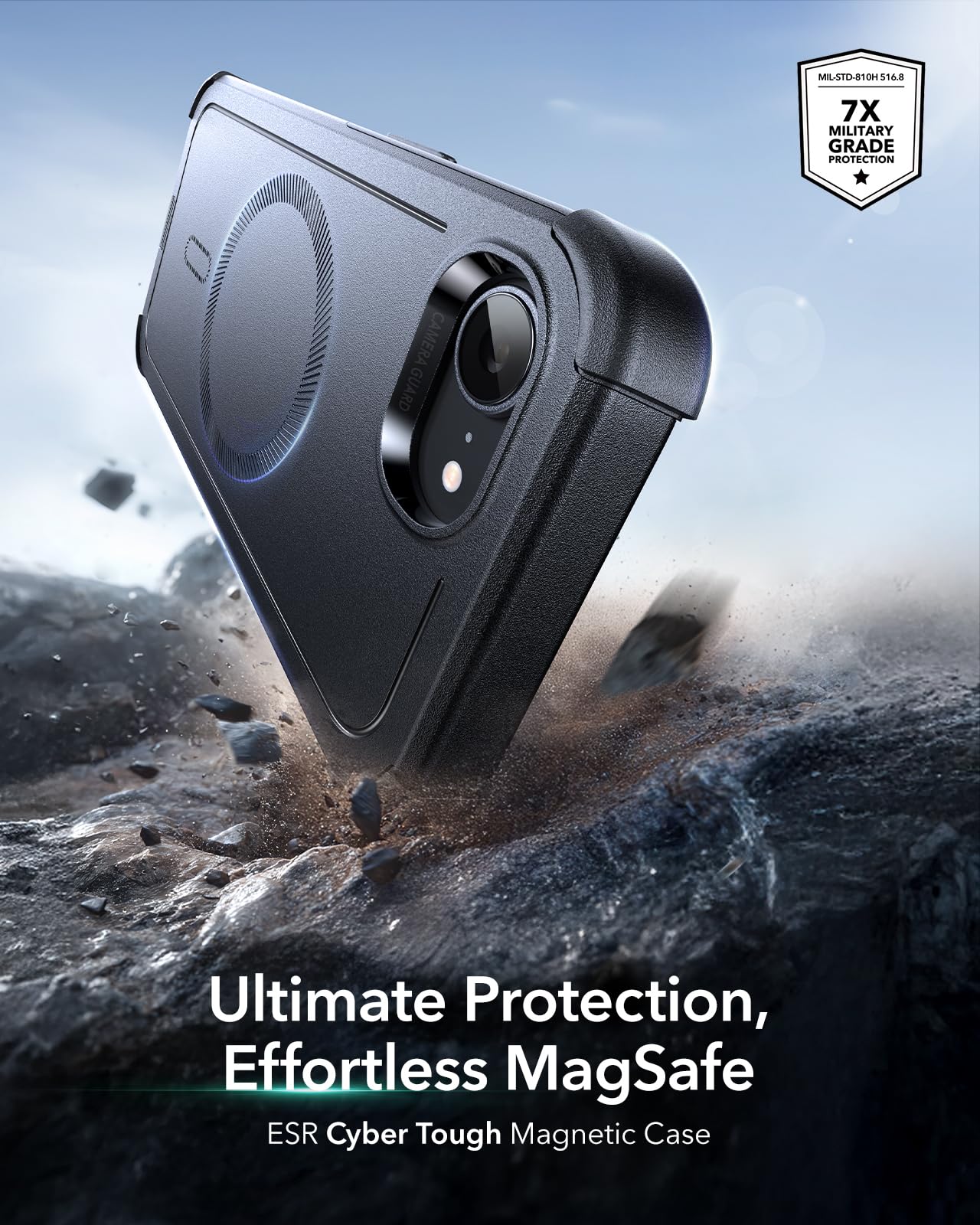 ESR for iPhone 17e Case, iPhone 16e Case, 23ft Military-Grade Drop Protection, MagSafe Accessories Compatible, Shock-Absorbing Rugged Cover, Cyber Series, Black