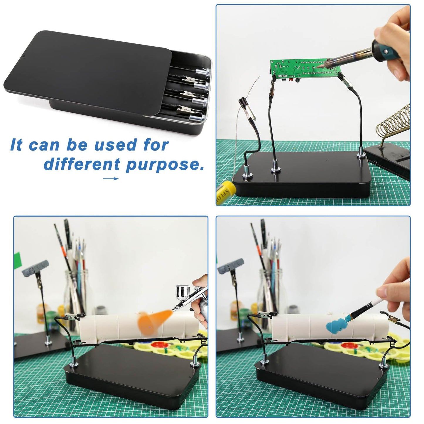 1PC Metal Model Painting Stand Base Holder and 16PCS Magnetic Bendable Alligator Clip Stick Set Modeling Tools for Airbrush Hobby Model Parts GJJC2210L (Base with Bendable Alligator Clip Sticks)