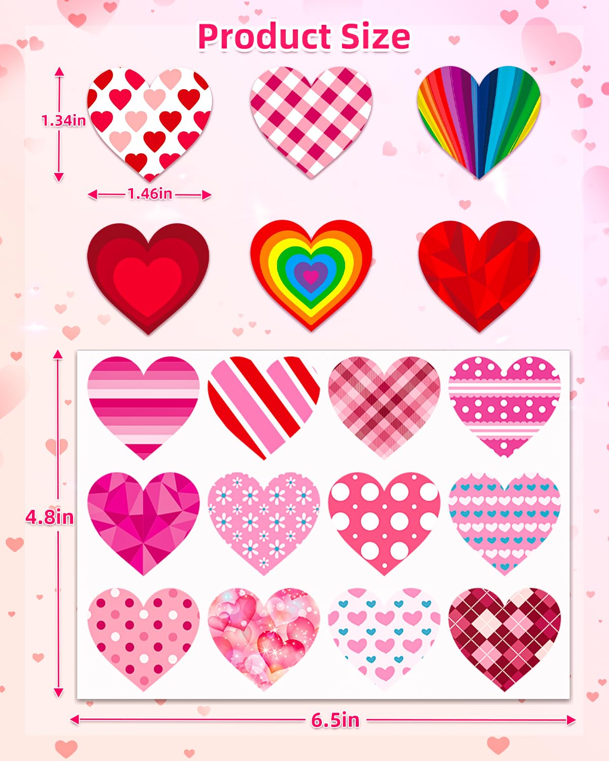 Ozepao 32 Sheets Heart Stickers, 384 Pcs Valentines Day Stickers for Kids, Holiday Sticker for Envelopes, Cards or Gifts Bags Decor (48 Designs 8 Each)