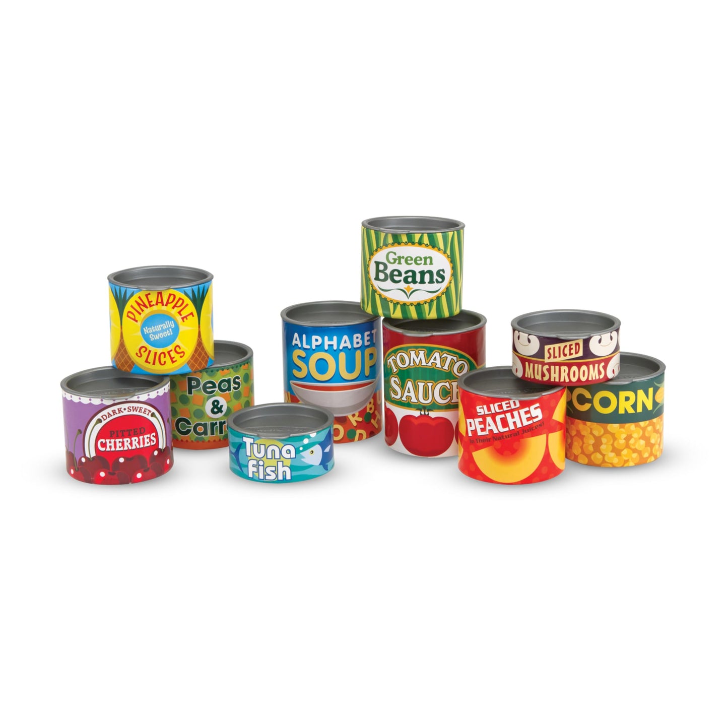 Melissa & Doug Let's Play House, 10 Grocery Cans with Removable Lids, Toy Food & Play Kitchen Accessories, Preschool Learning Toys for Girls & Boys 3+