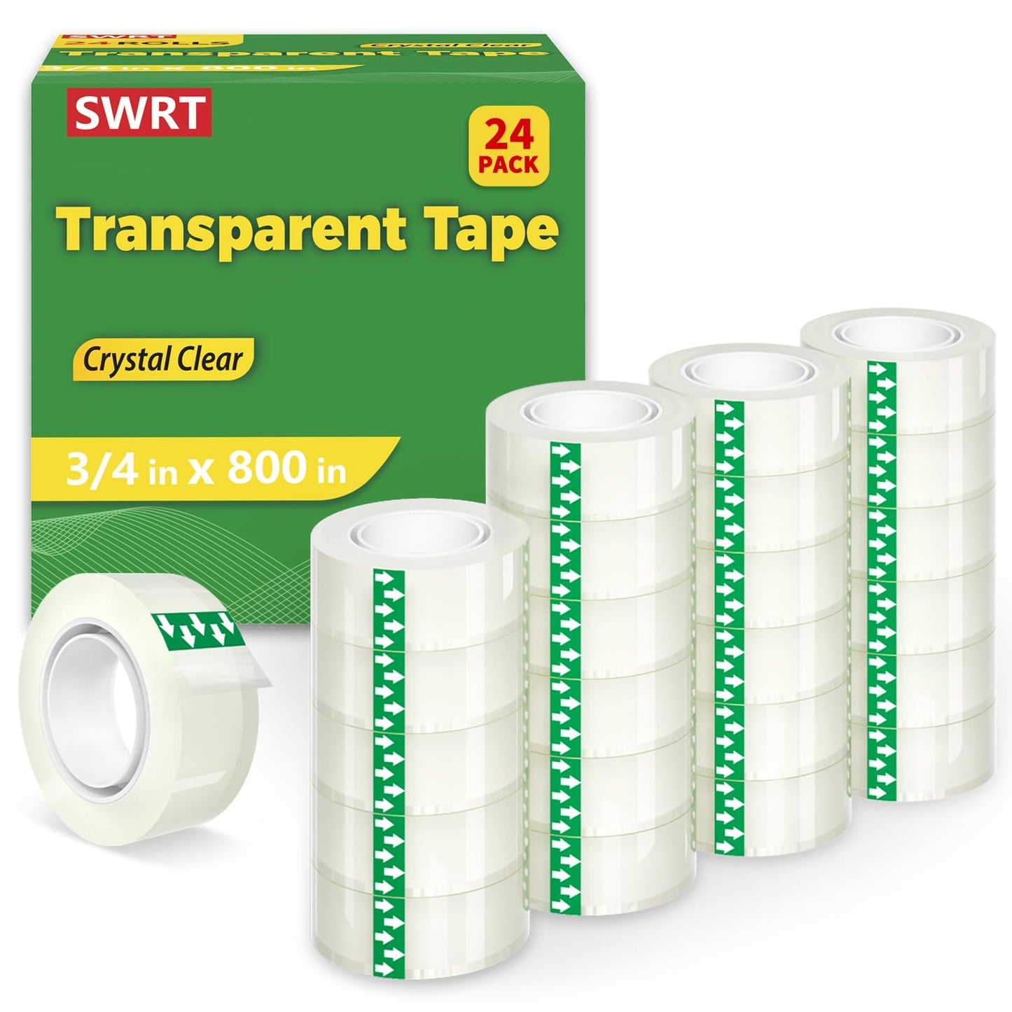 SWRT Tape, 24 Rolls Clear Tape Refills for Dispenser, Transparent Tape, 3/4 in x 800 in Tape Rolls, Strong Adhesive Tape for Gift Wrapping, Home, School & Office Tape