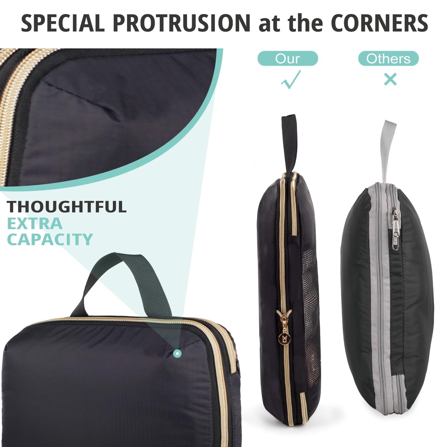 6 Set Compression Packing Cubes for Travel, Bunnychill Portable Zipper Packing Cube for Cloting, Expandable Space Saver Storage Luggage Organizer Bags for Suitcases(Black)