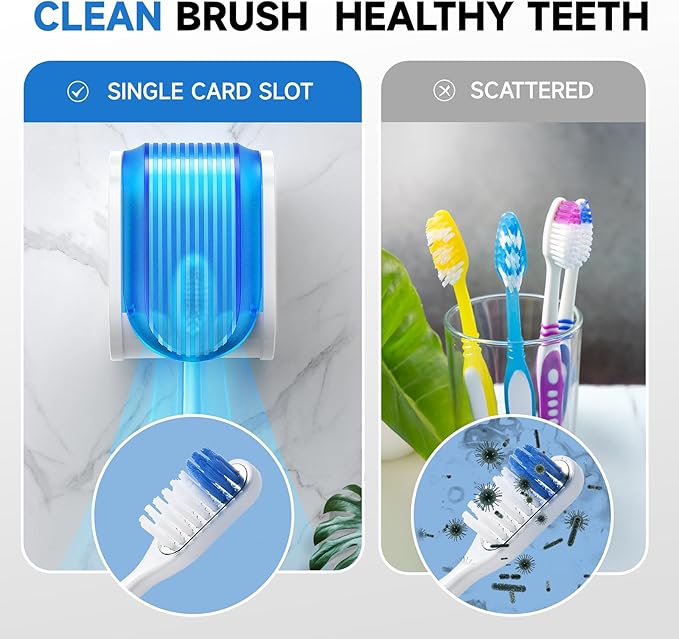Toothbrush Holders for Bathrooms【Upgrade Single Slot Design】 Toothbrush Holder Wall Mounted with Cover Moisture-Proof and Dust-Proof Toothbrush Storage Organizer for Shower Family and Travel 2PCS