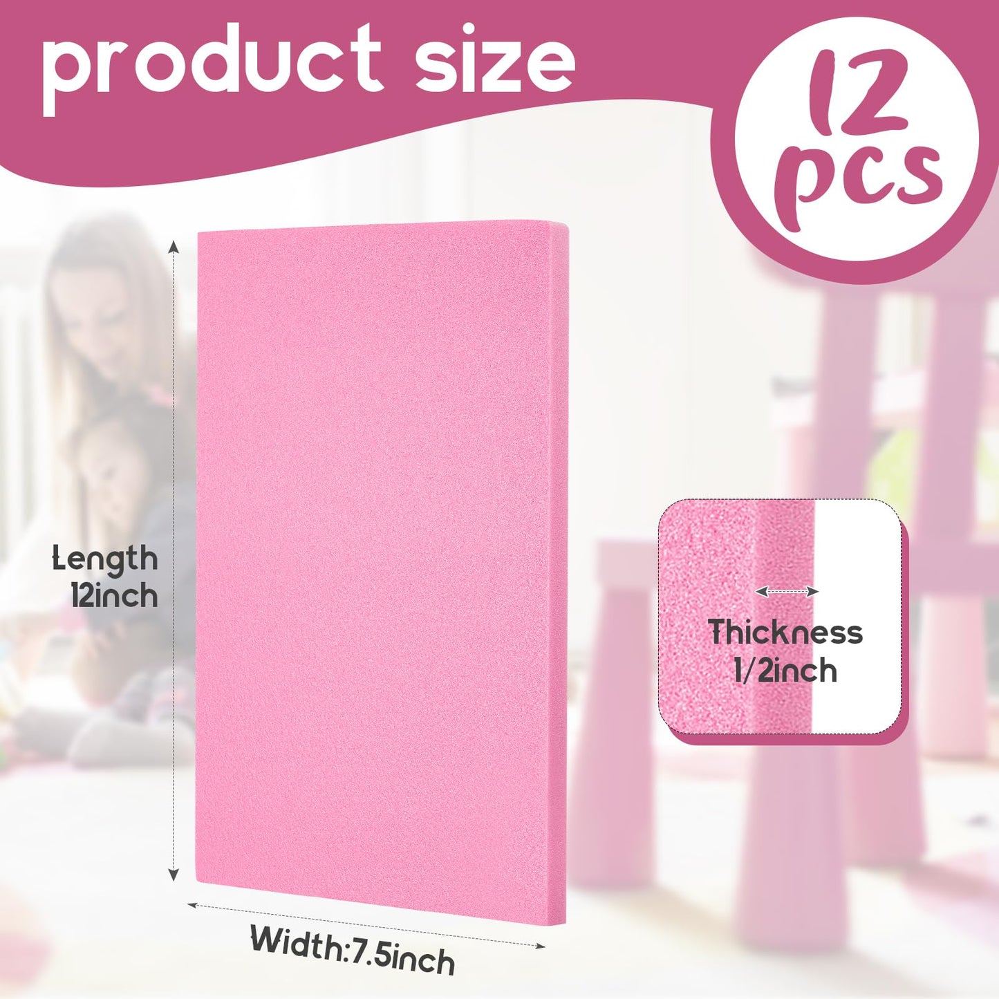 Frienda 12 Pcs Foam Board Bulk 12" x 7.5" x 1/2" Xps Foam Sheet Panel for DIY Crafts Sculpture Modeling Floral Arrangements School Home Office Art(Pink)