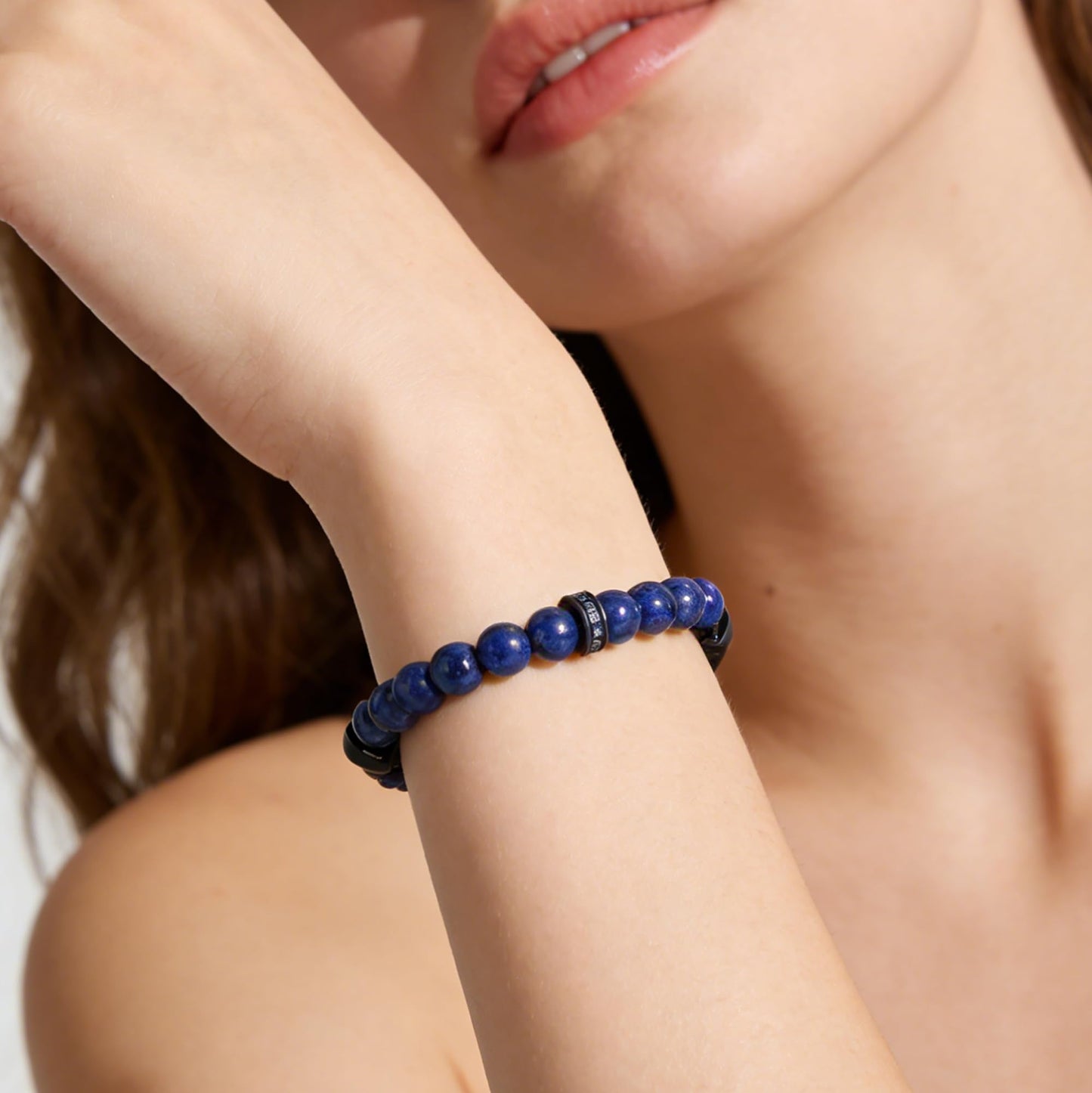 GTMJ Natural Lapis Lazuli Beads Bracelet for Women (6.8IN)