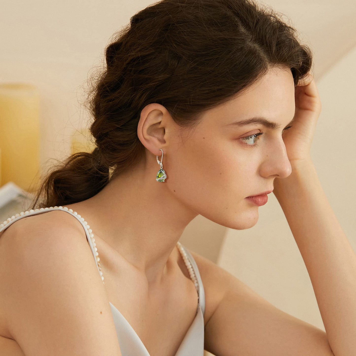 Rocayi Teardrop Peridot Earrings 925 Sterling Silver Dangle Drop Earrings August Birthstone Jewelry for Women