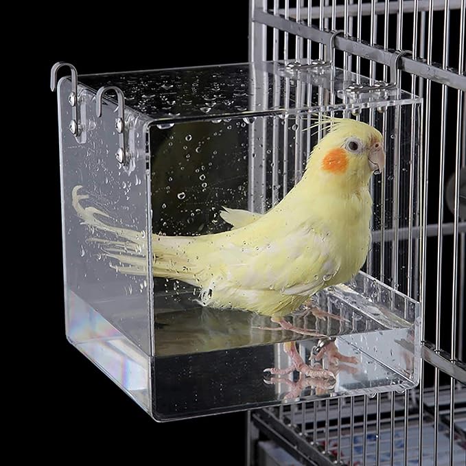 Hanging Bird Bath Cube Bird Bathtub Bath Shower Box Bowl Cage Accessory