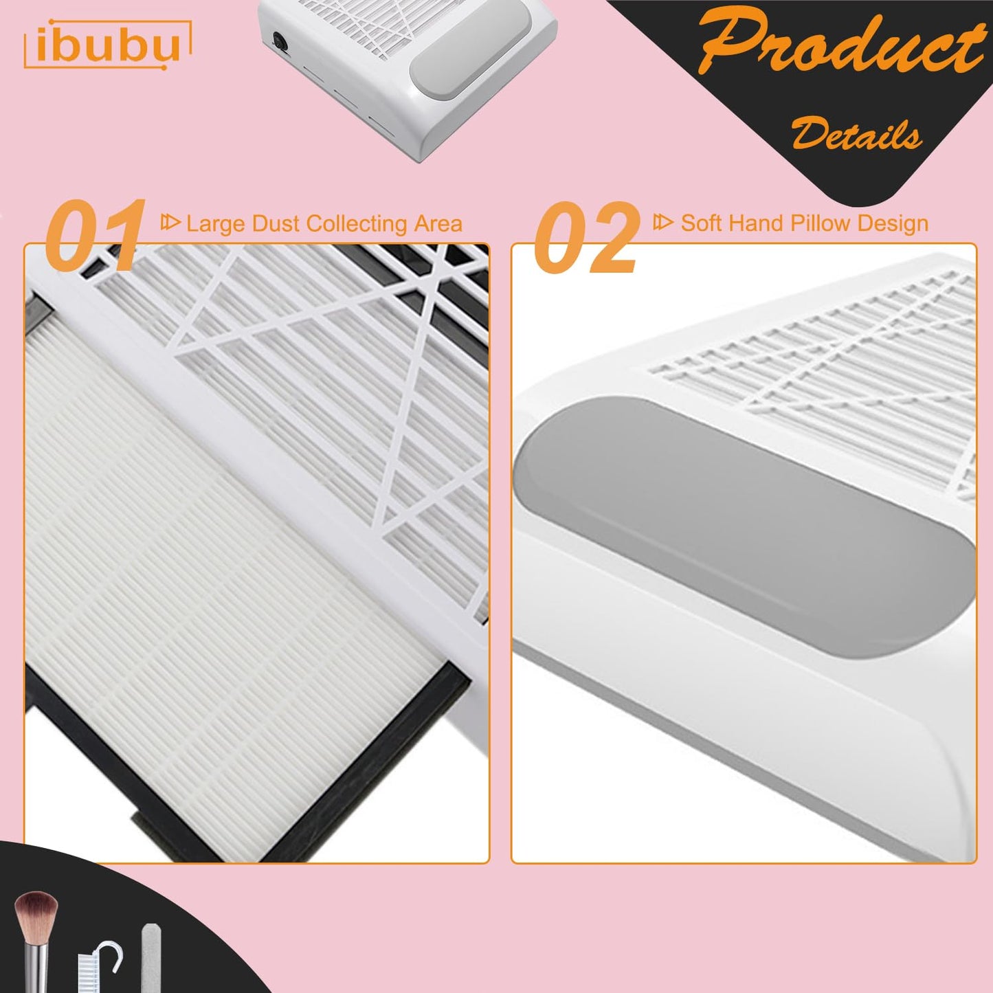 ibubu Nail Dust Collector Machine Professional Manicure Nails Dust Vacuum Cleaner Fan Nail Salon Dust Extractor 80w Powerful Nail Vacuum Dust Collector with Multiple Tool Kits Low Noise White