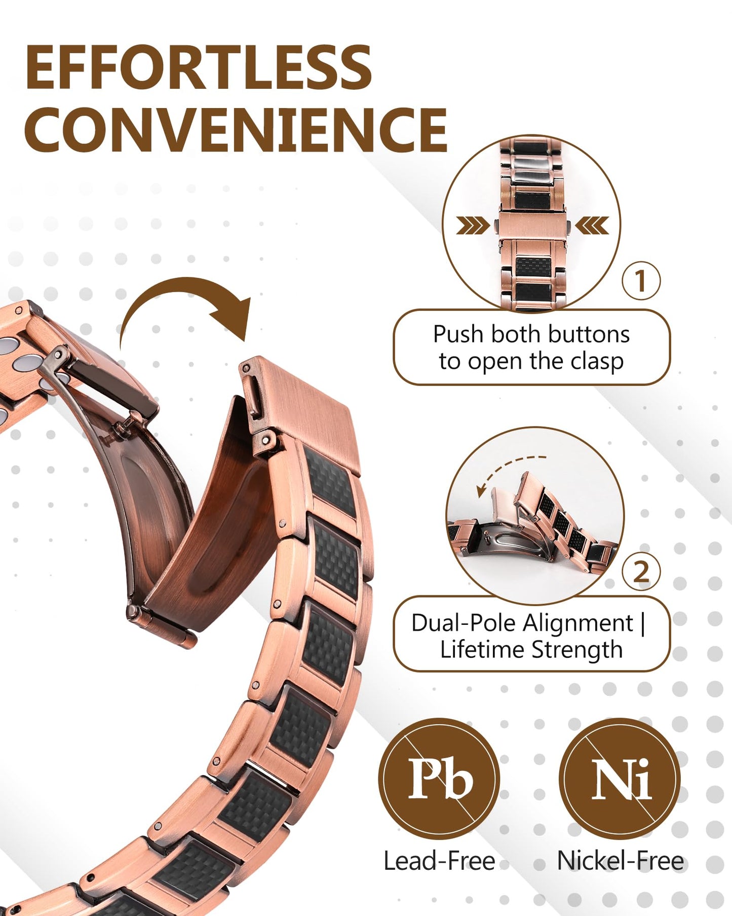 Feraco Copper Bracelet for Men 3X Strength,Magnetic Therapy Bracelet Copper Jewelry with 3800 Gauss Magnets,Cooper Bracelet for Man,Premium Fold-Over Clasp