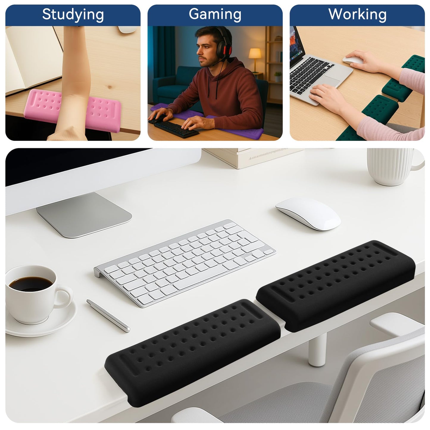 Sushret L-Shaped Desk Elbow Pad for Desk, 2-Pack Memory Foam Elbow Rest for Desk Edge Cushion, Non-Slip Ergonomic Arm Rest for Wrist, Palm & Forearm Support, Office Home, Separate Design, Black