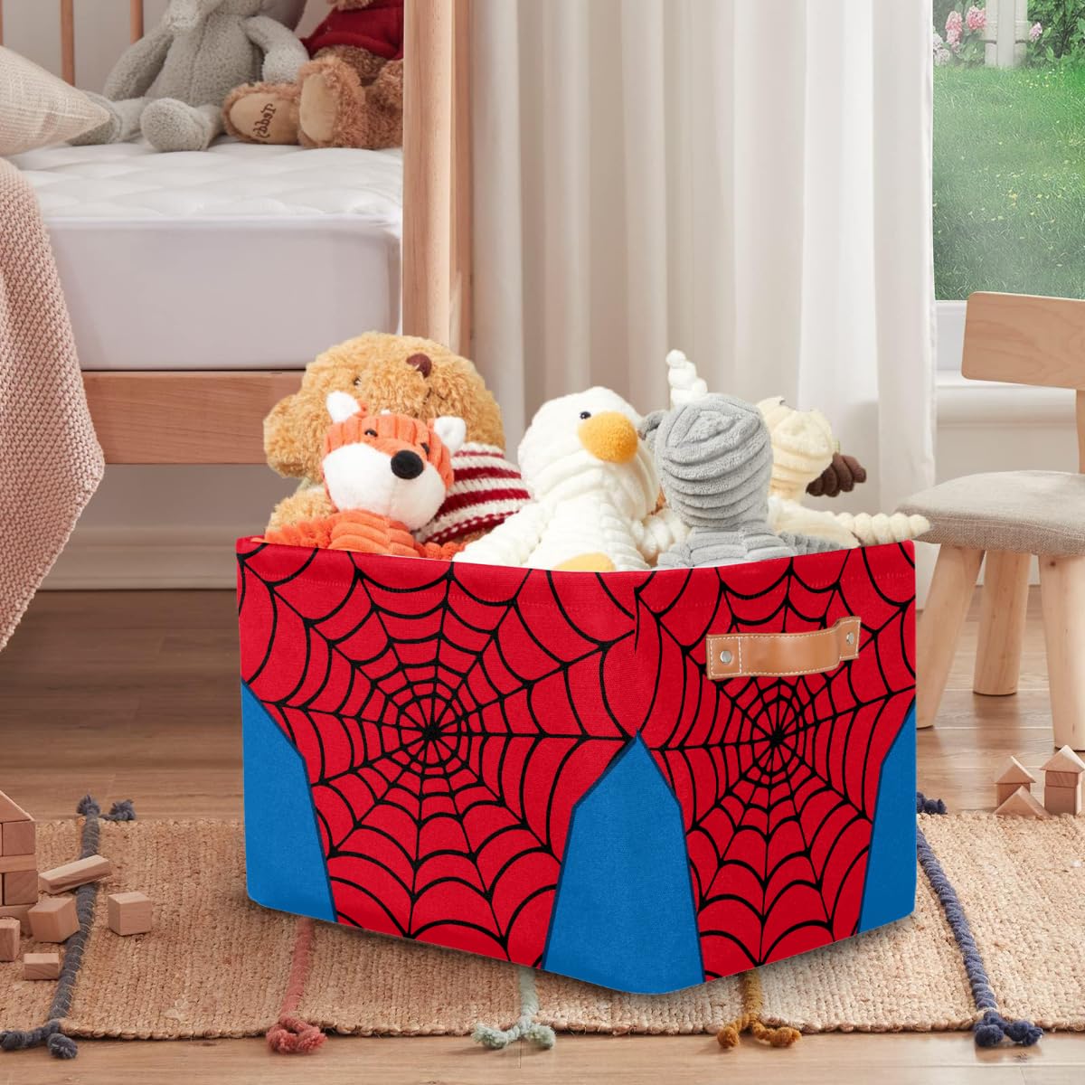 Rectangle Storage Basket with Handles, Cube Organizer Bins for Shelves Collapsible Toys Storage Box Clothes Baskets for Nursery Home Kids Room(Spider Web)