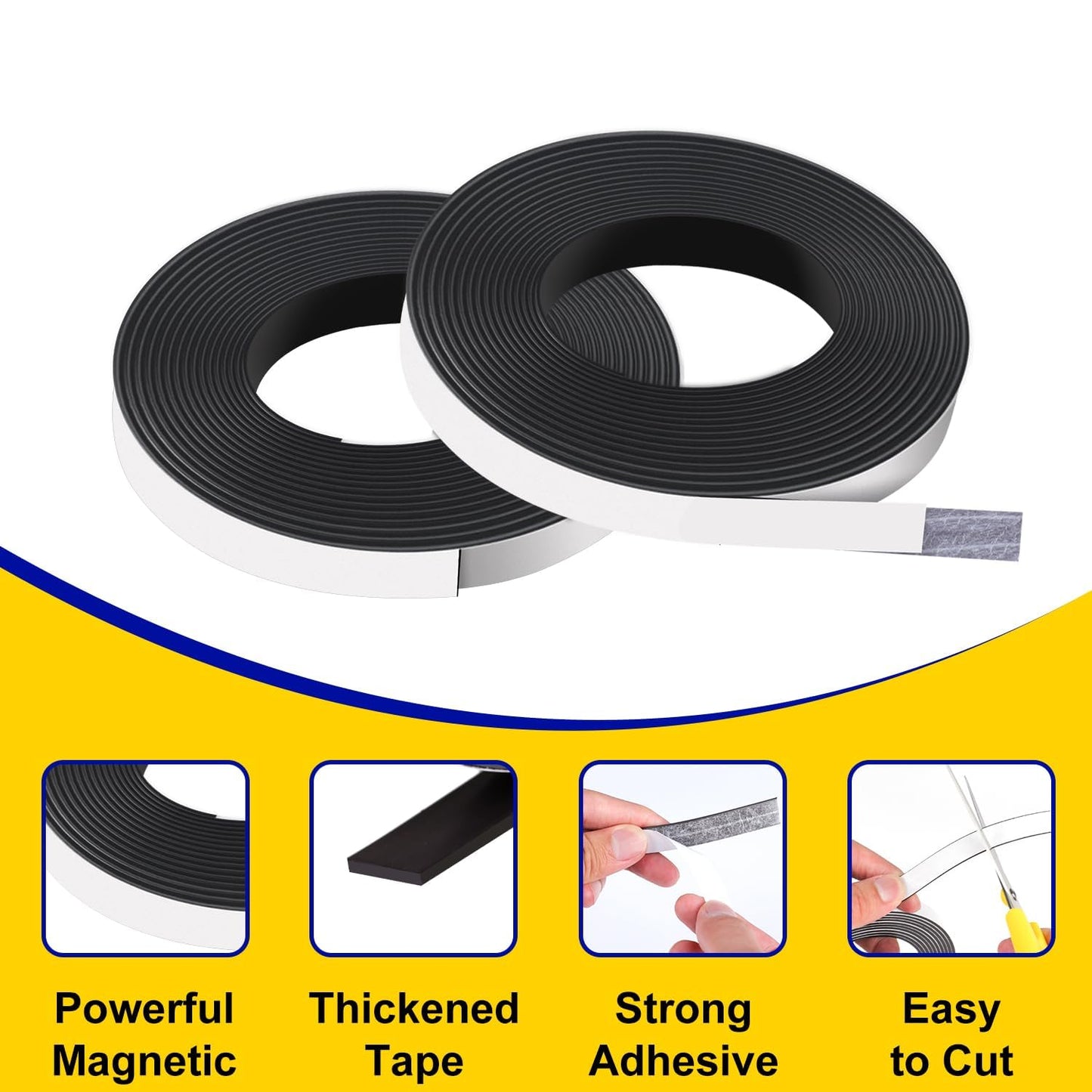 Magnetic Tape with Adhesive Backing 3/4 inch Wide - Thick 60 mil Magnet Tape Roll to Make Sticky Magnet Strips, Strong Squares, Dots, Flexible Sheets, Cutting Own Fridge Magnets, Crafts