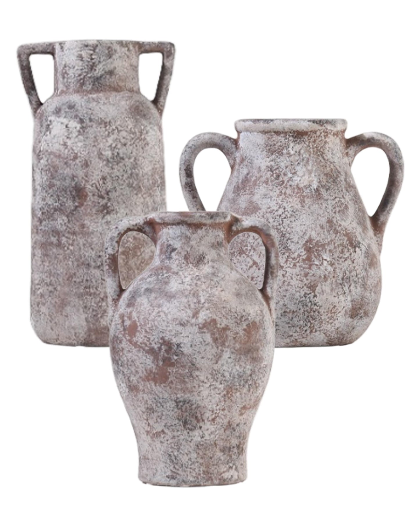 KensTro Ceramic Vase Set of 3, Handmade Rustic Farmhouse Vases with Handles, Glazed Interior, Aged Terracotta Finish, Boho Home Decor for Table, Shelf, Mantel, Flower Arrangement