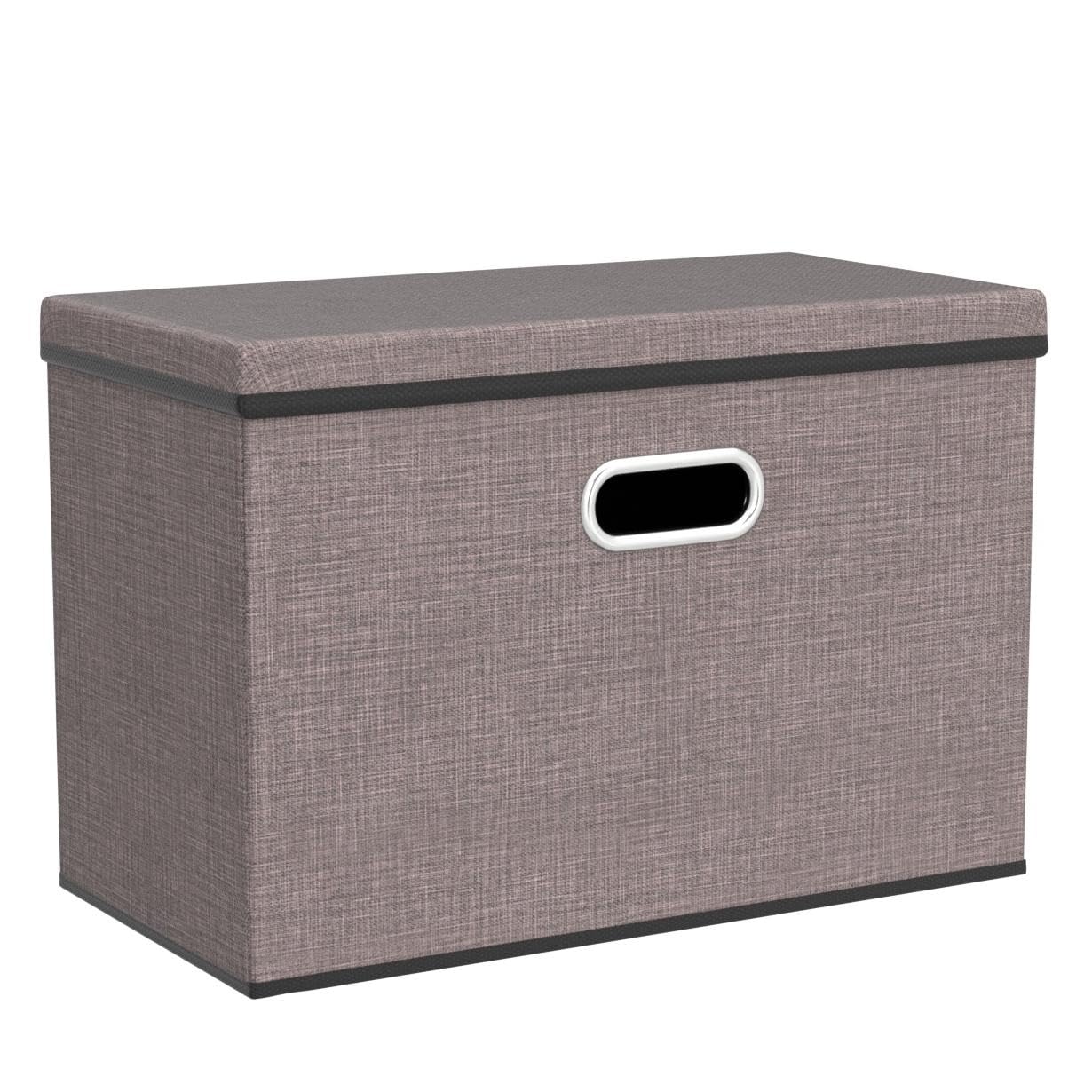 PRANDOM Large Collapsible Storage Bins with Lids [3-Pack] Linen/Cotton Blend Foldable Storage Boxes Organizer Containers Baskets Cube with Cover for Home Bedroom Closet Office Nursery(17.7x11.8x11.8)