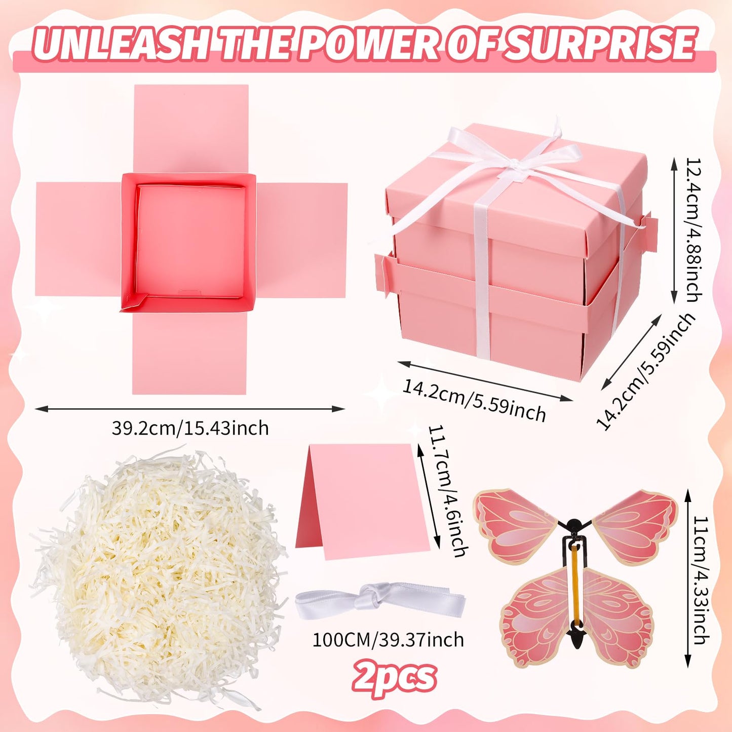 XLSXEXCL Butterfly Explosion Cardboard Gift Box, Flying Butterfly Surprise Box for Birthday, Wedding, Anniversaries, Christmas (Pink)