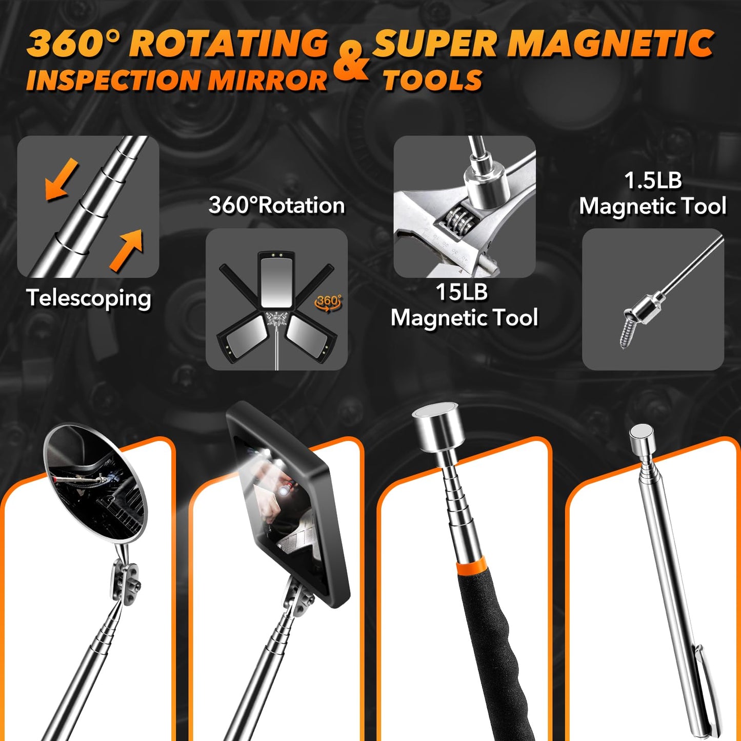 Gifts for Men, Extendable Telescoping Magnetic Pickup Tools Set, Anniversary Birthday Gift for Men Dad Husband Him, Unique Mens Gifts for Dad Who Have Everything, Cool Gadgets Tools for Men