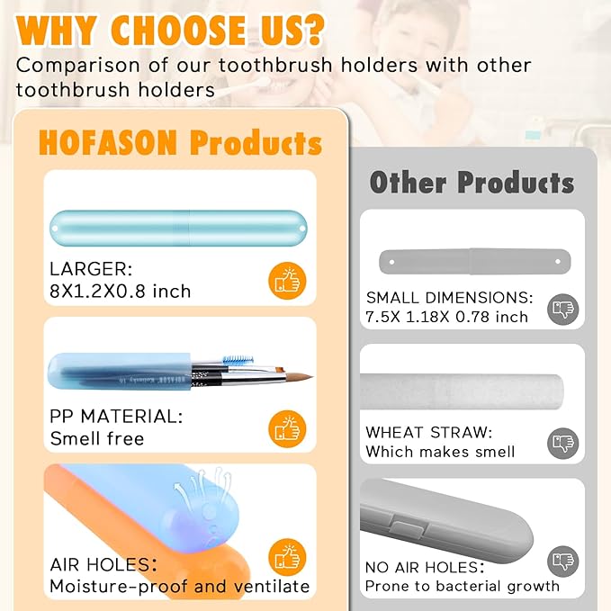 HOFASON 24PCS Large Travel Toothbrush Holders Covers in Bulk 8x1.2x0.8 inches, Kids Classroom Plastic Pencil Case, Portable Toothbrush & Toothpaste Case Storage for Travel Home School Use (6 Colors)