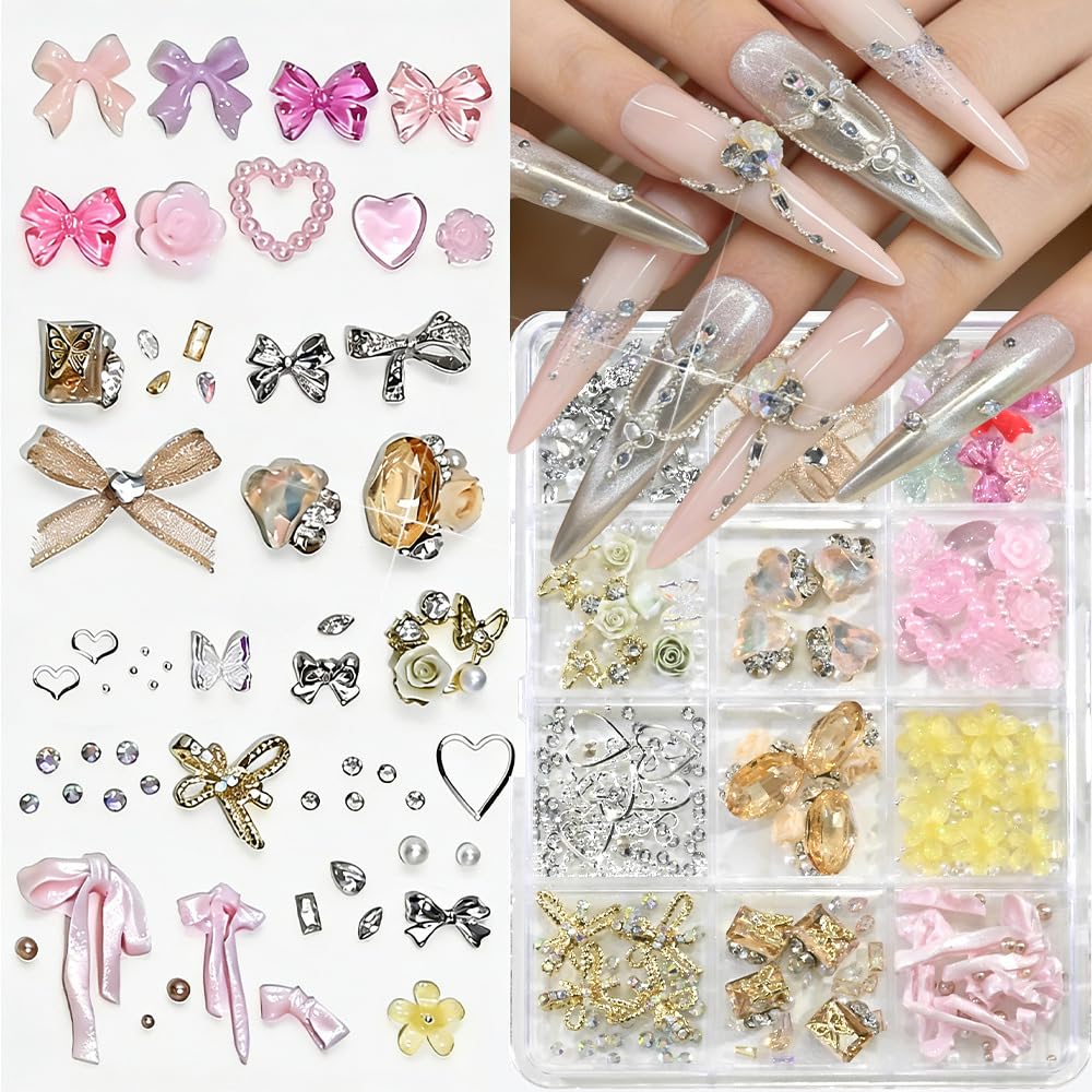 3D Nail Charms and Gems Cute Rhinestones Y2K for Nails Nesign Junk Case Charms Jewels for Nail Art Decorations (Butterfly)