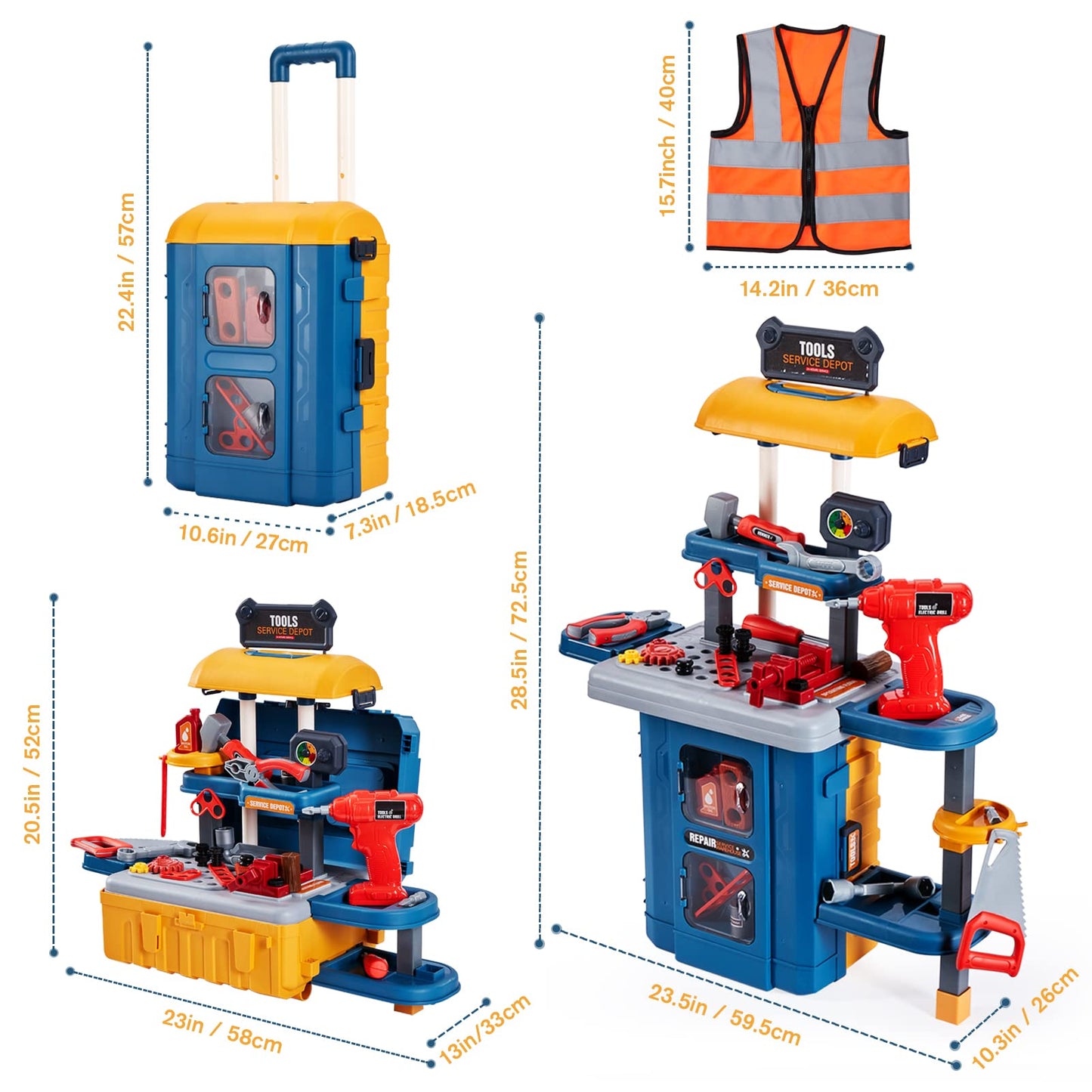 Kids Tool Bench with Kids Tool Set, Three Modes Toddler Tool Bench with Electric Drill Set, Pretend Construction Toys Kid Workbench, Toddler Workbench Tool Bench for Kid Ages 3-5 6-8