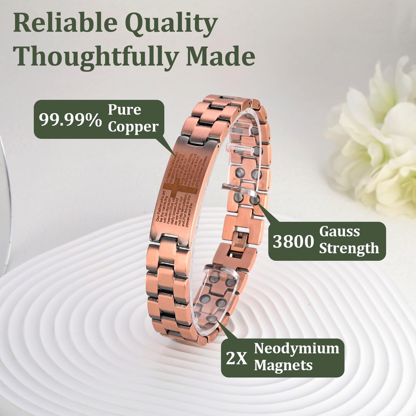 Fashtour Copper Magnetic Cross Bracelet for Men - Ultra Strength Magnetic Mens Cross - With Size Adjustment Tool (Copper CB184AC)