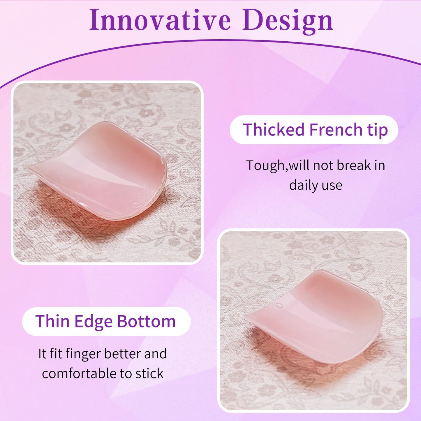 Lifextol 240pc French Tip Press on Nails Short With Glue and Adhesive Tab, False Acrylic Square Tips, Artificial Fingernail Stick-Ons
