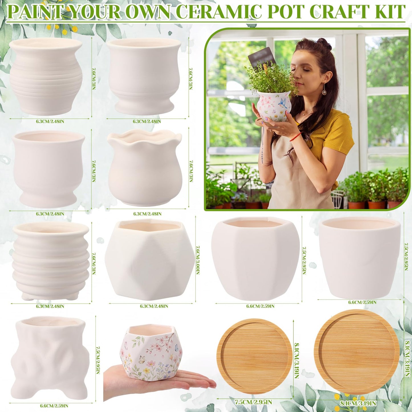 Leitee 22pcs Flower Pots 3 Inch Paint Your Own Ceramic Pot Craft Kit Ready-to-Paint Small Succulent Pots Bulk with Drainage Hole Paint Set Mini Paintable Plant Vase for Spring Birthday DIY Gift