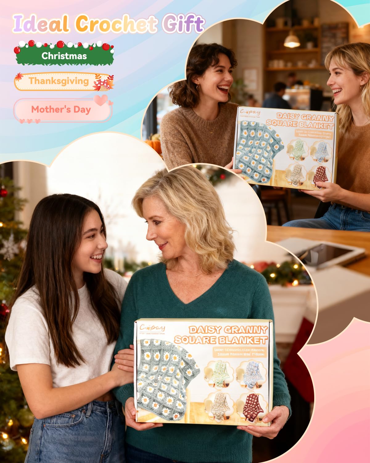 Coopay Crochet Kit for Beginners, Crochet Starter Kit for Blanket, Granny Squares Video Instructions, Easy to Learn Knitting for Beginner