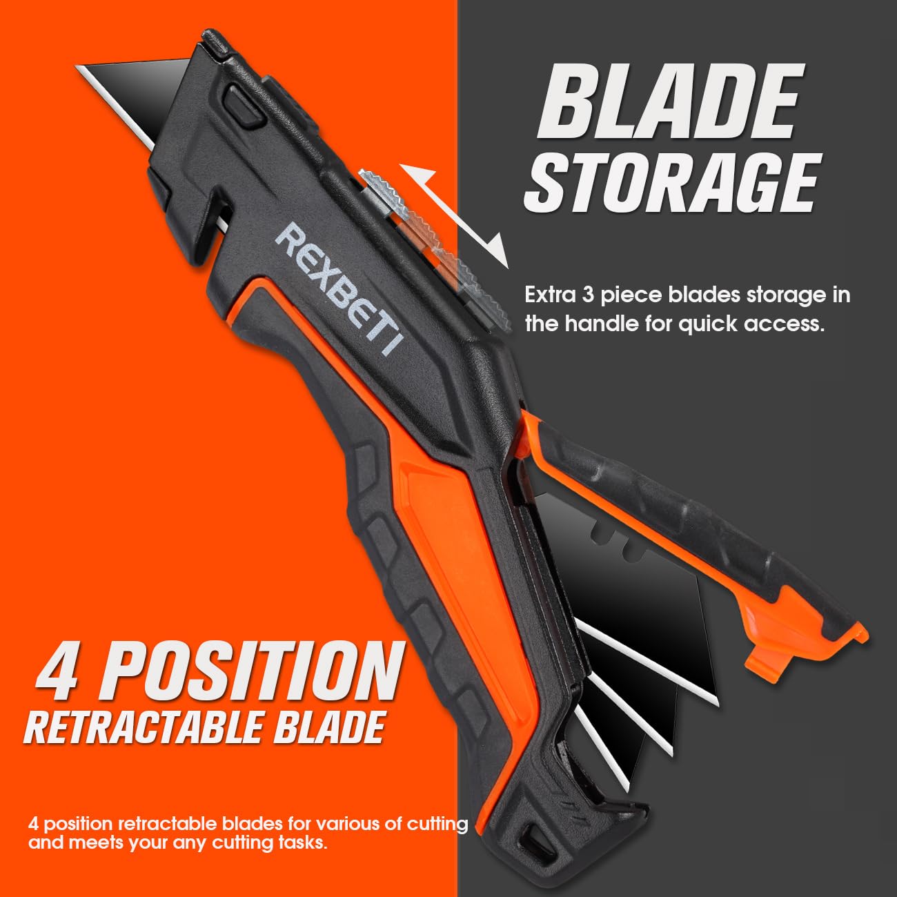 REXBETI 2-Pack Utility Knife, SK5 Heavy Duty Retractable Box Cutter for Cartons, Cardboard and Boxes, Blade Storage Design, Extra 10 Blades Included（Total 18 Blades）