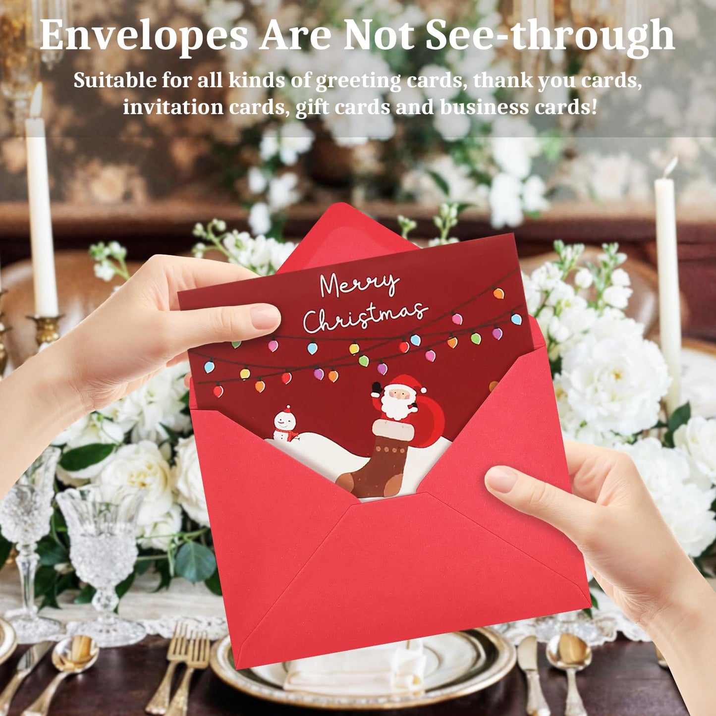 LIKAJON 100 Pack Christmas A7 Envelopes, Red and Dark Green Greeting Card Envelopes Self Seal, 5.24 x 7.24 in Envelopes for Birthday Graduation Wedding Xmas Holiday