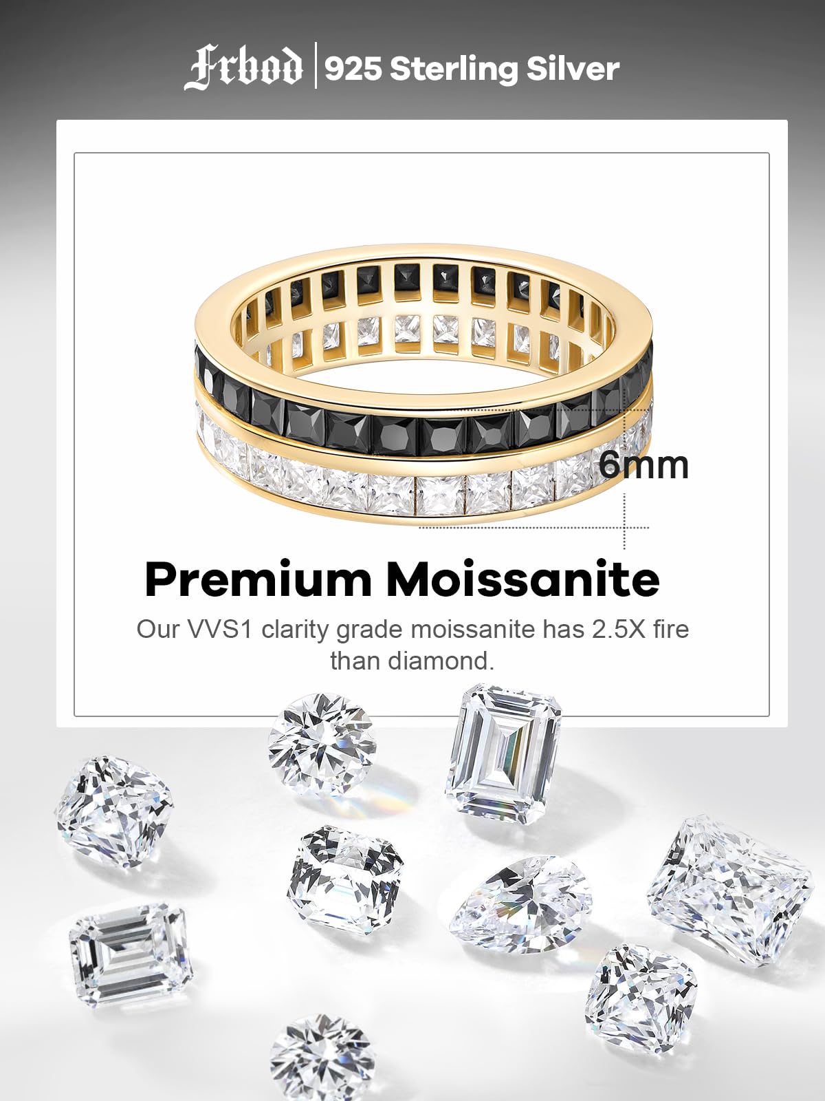 Frbod Women's Diamond Wedding Ring Shiny Black Moissanite Bands Gold Plated 5 Carat Diamond Ring for Men Size 11