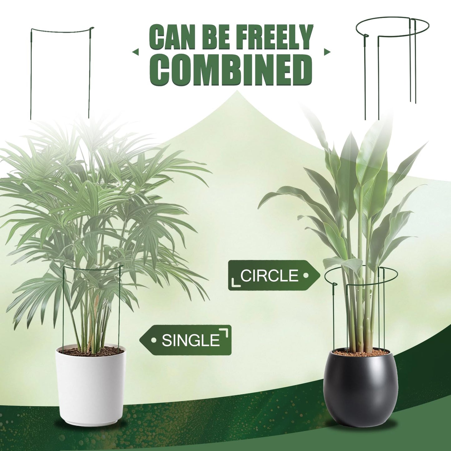 Detachable Plant Support Stakes 6 Pack, Half Round Garden Stake, Plant Stakes Cage Metal Ring Border for Indoor & Outdoor Plants, Peony, Tomato, Hydrangea(10" W x 16"-31" H)