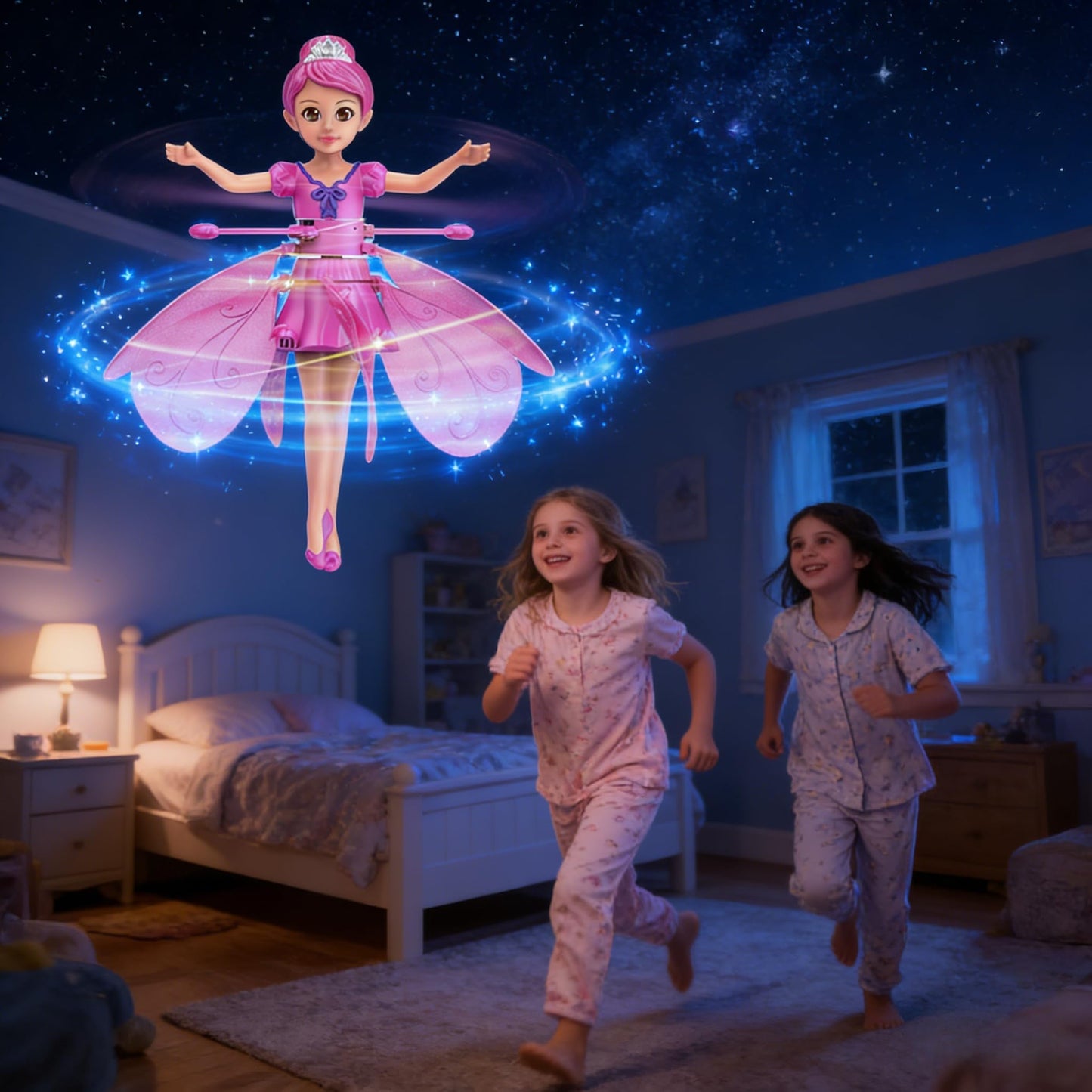 HENRYZH Remote Control Flying Doll Hand Gesture Sensing Flying Device Dancing Robot Princess with Crystal Wings 360 ° Free Rotating Robot Toy (Pink)