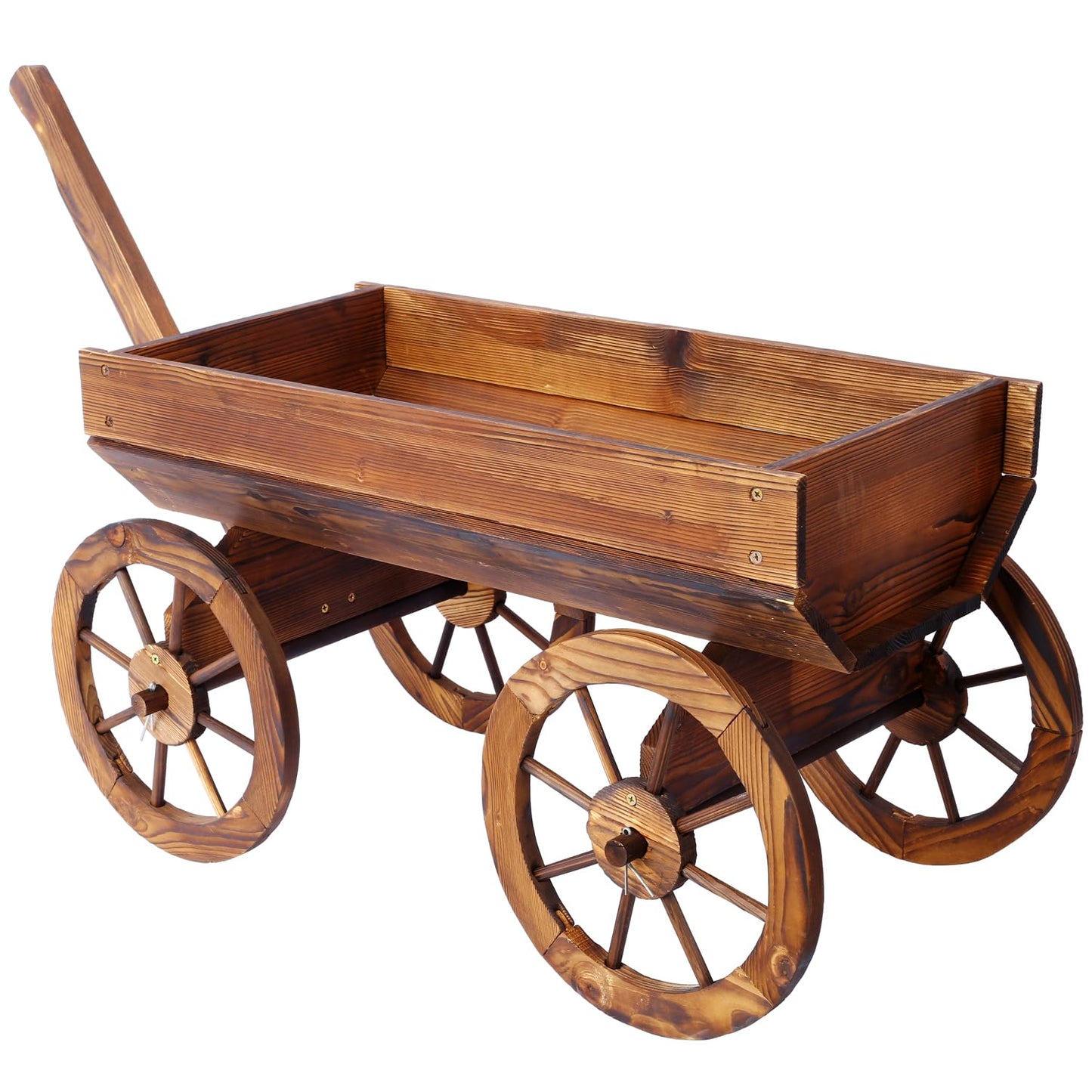 Geelife Wood Wagon Flower Planter Pot Stand with Wheels Home Garden Outdoor Decor