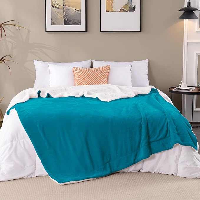 SOCHOW Sherpa Fleece Throw Blanket, Double-Sided Super Soft Luxurious Plush Blanket Throw Size, Teal Green, 50x60 inches