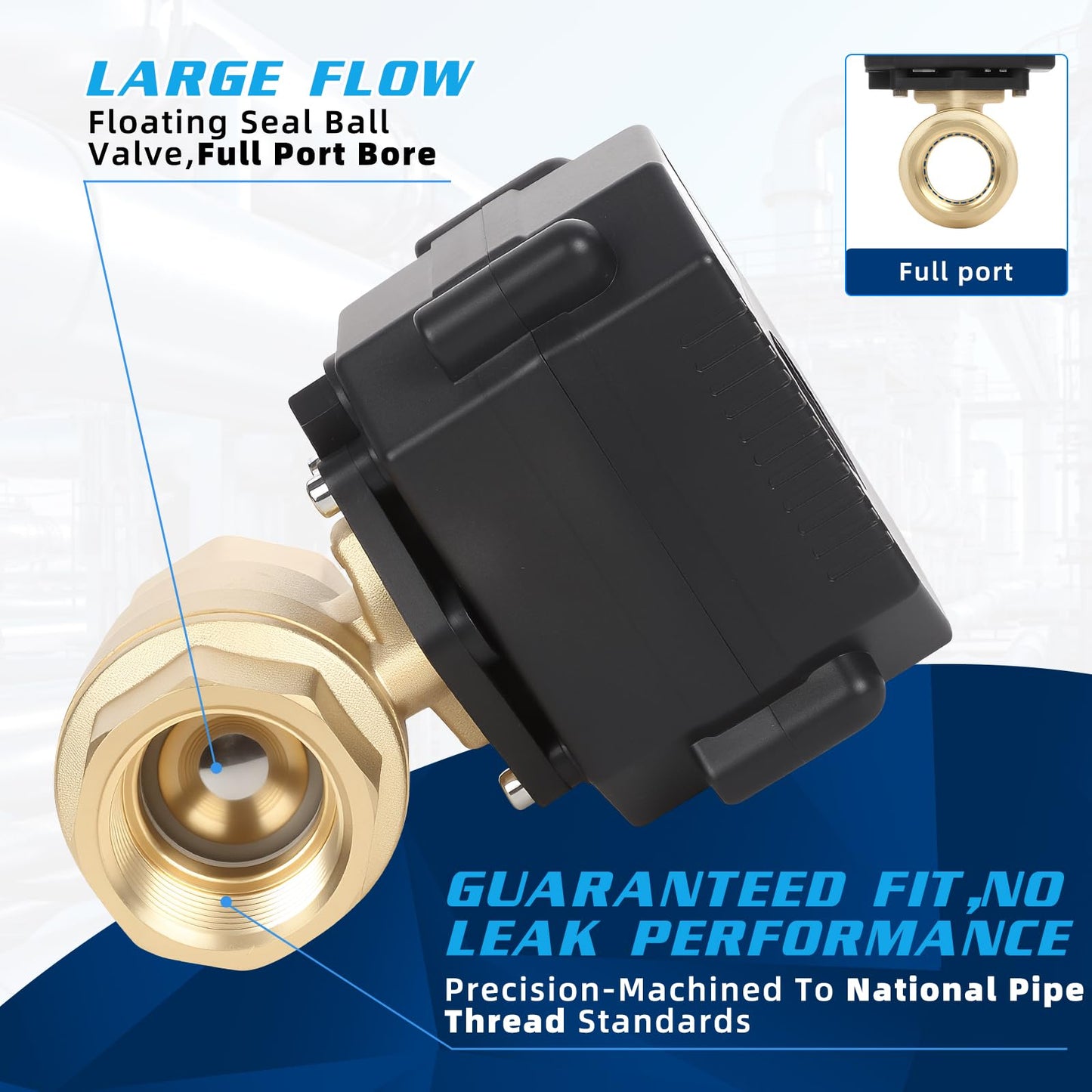 movafaFH 1" Motorized Ball Valve Brass - 2 Wire Auto Return Electric Water Valve with Full Port, 9-24V AC/DC Automatic Ball Valve