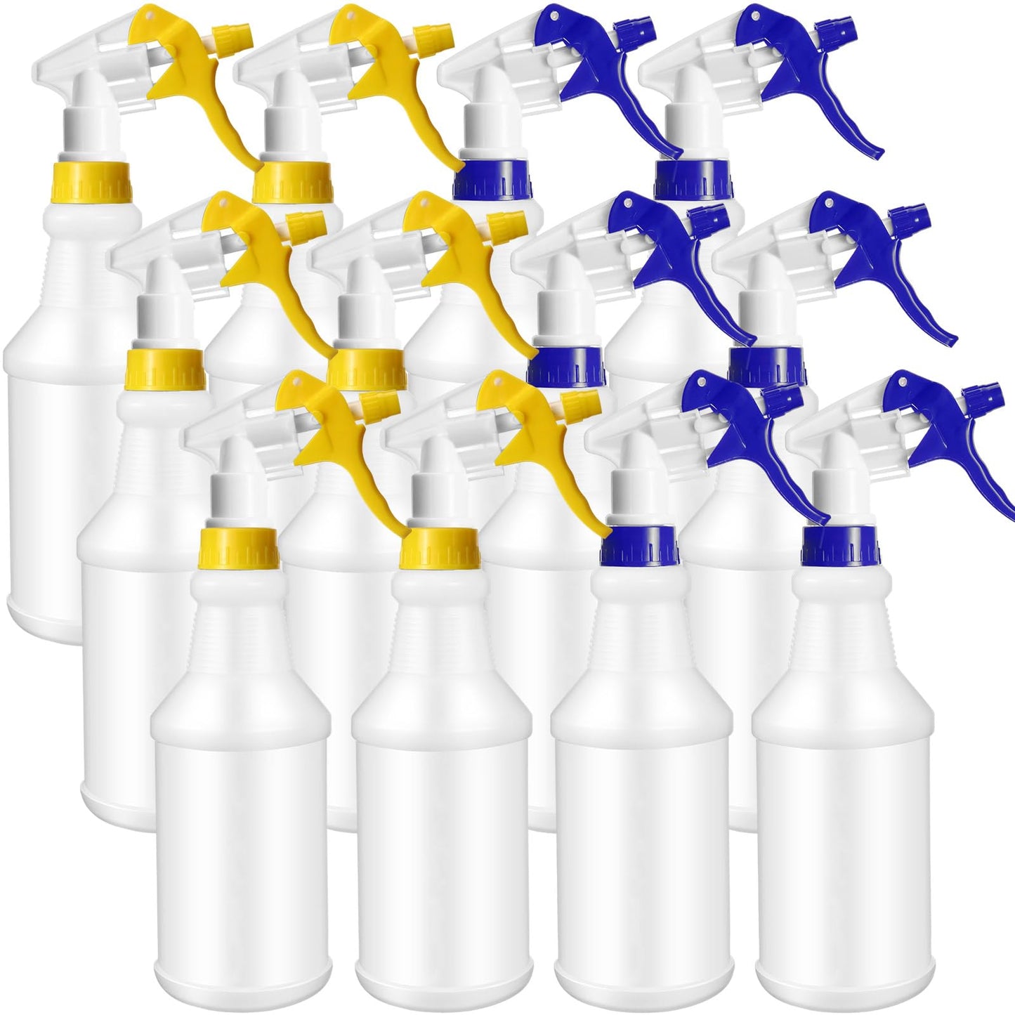 Eccliy 12 Pcs 16 Oz Plastic Spray Bottle, Adjustable Empty Reusable Sprayer for Cleaning, Planting, Water, Bathroom and Kitchen, BBQ, Commercial and Residential (Original,Blue,Yellow)