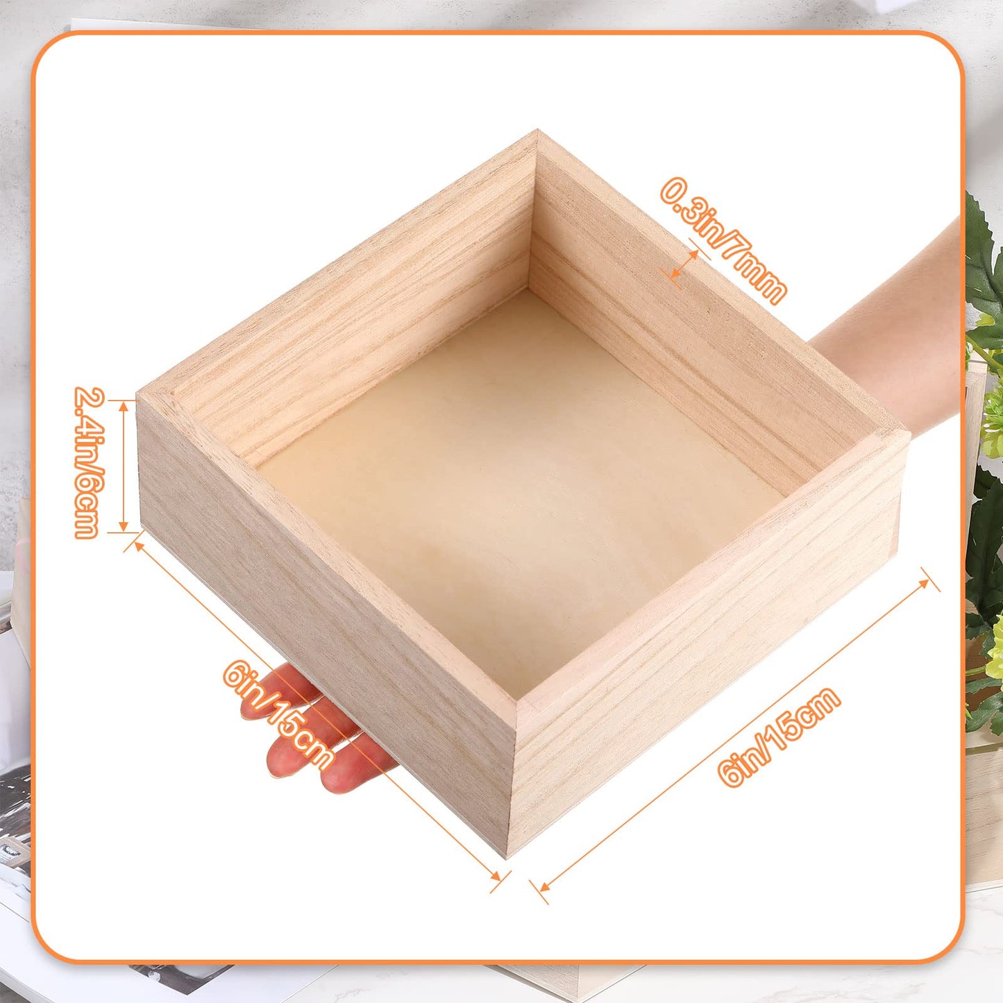 Yookeer 16 Pack Unfinished Wooden Box, 6 x 6 Inch Square Rustic Wooden Box Craft Storage Organizer for Storage, Art Collectibles, Home Decor, Desktop Decor, Plant Pot, Drawer, DIY Craft