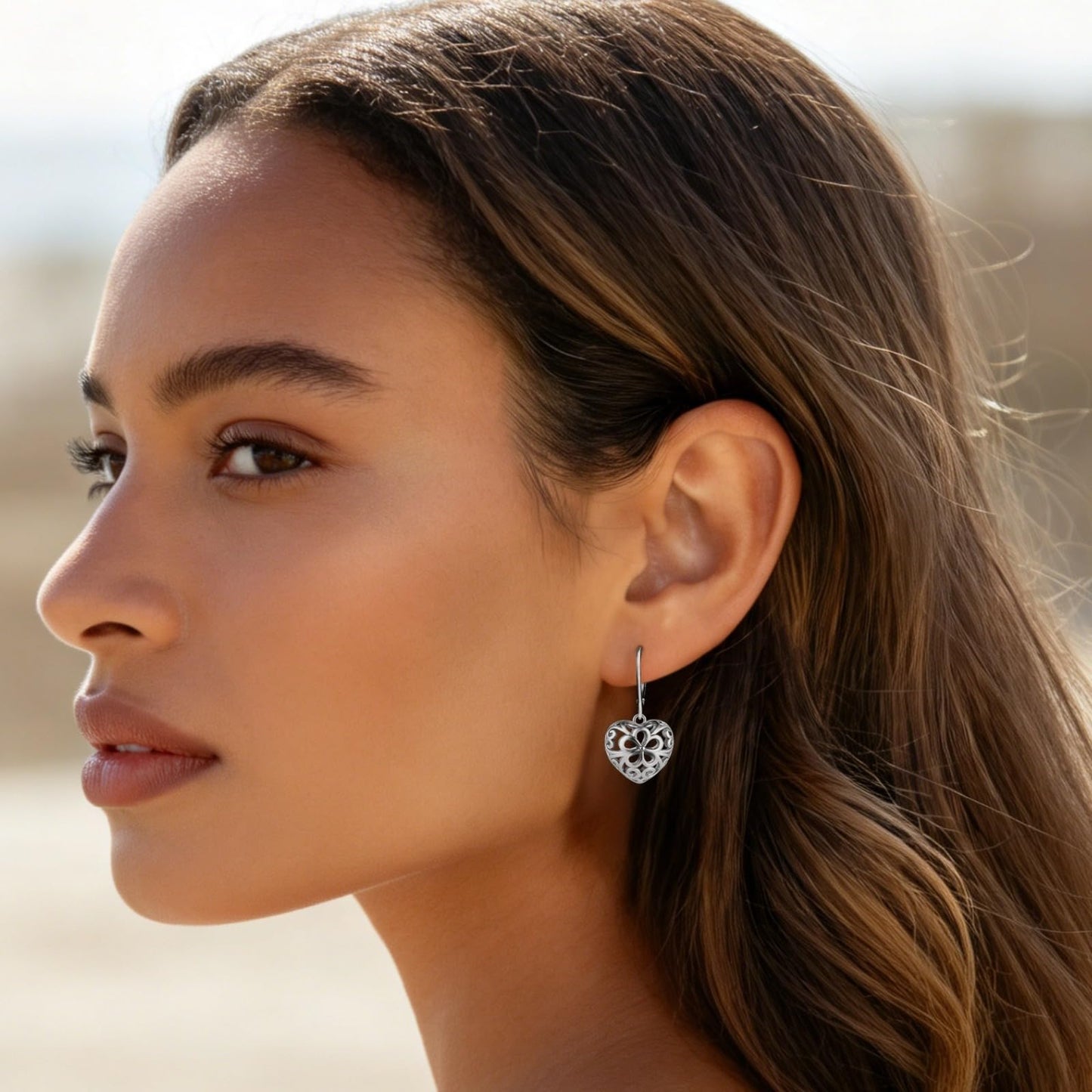 925 Sterling Silver Dangle Heart Earrings for Women Hypoallergenic Filigree Leverback Drop Earrings Jewelry Gifts