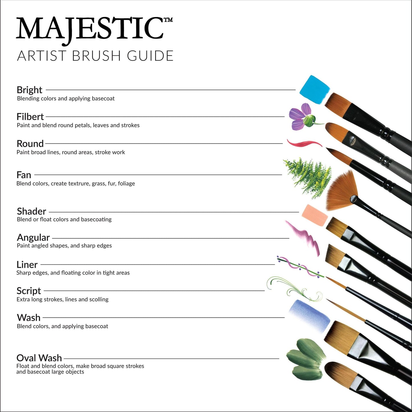 Royal & Langnickel Majestic Flat and Glaze Wash Artist Brush Set, 8-Piece