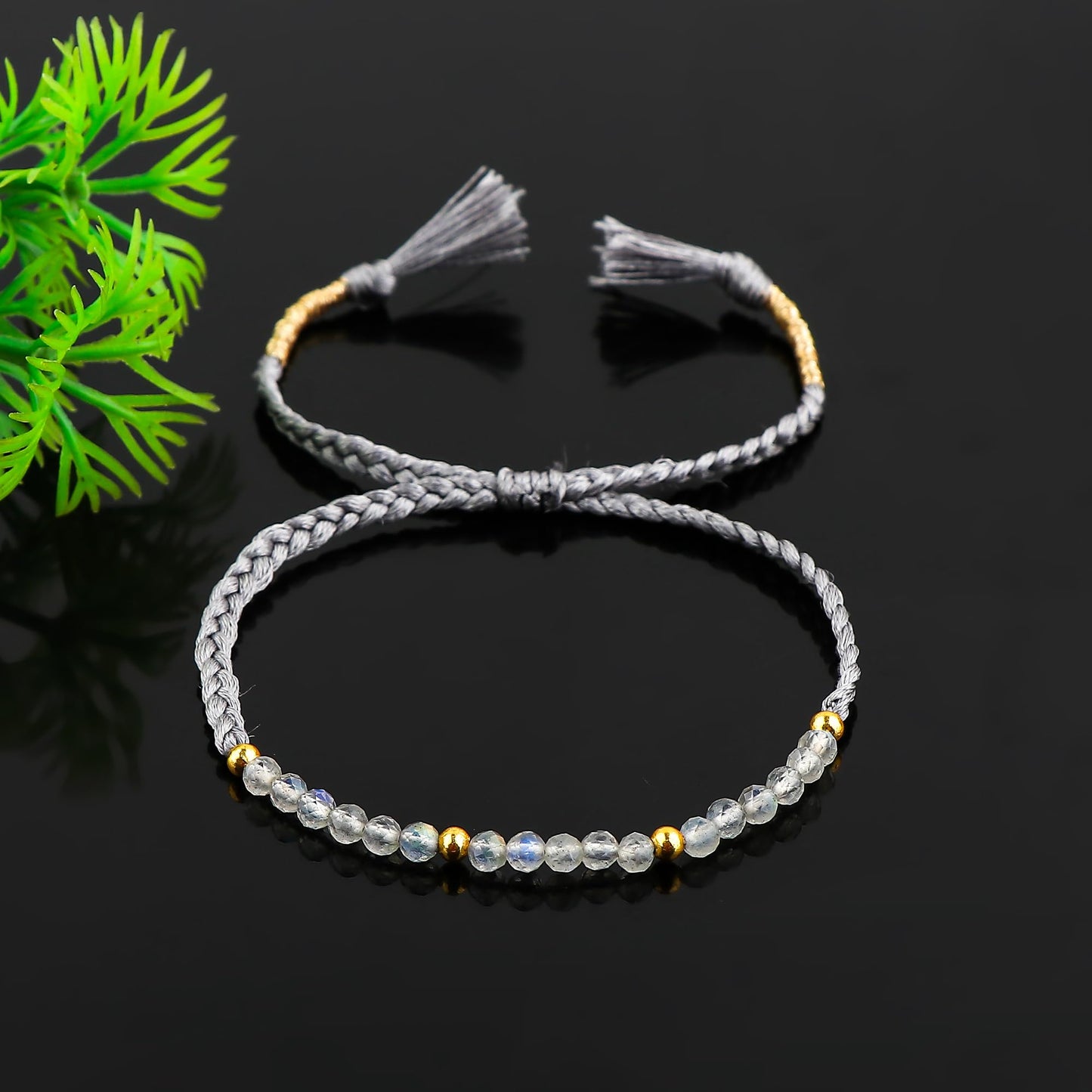 GEMSYMPHONY Labradorite Gemstone Beads Braided Bracelet – 3.5mm Natural Stone Beads, Handmade Adjustable Braided Rope Bracelet, Healing Crystal Jewelry for Men & Women, Unisex Boho Gift (Labradorite)