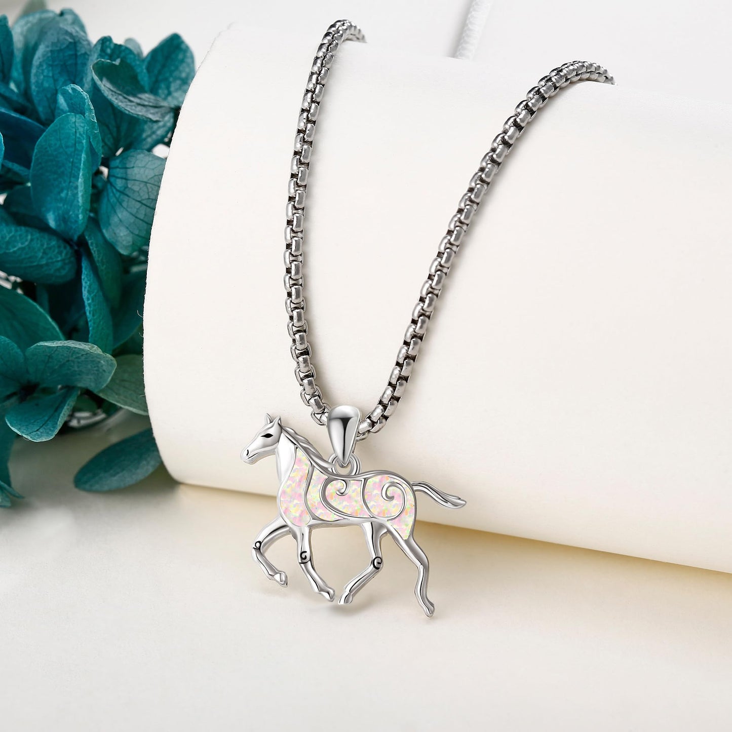 HKPATOP Horse Necklace for Women 925 Sterling Silver Horse Pendant with Opal Animal Jewelry for Animal Lover