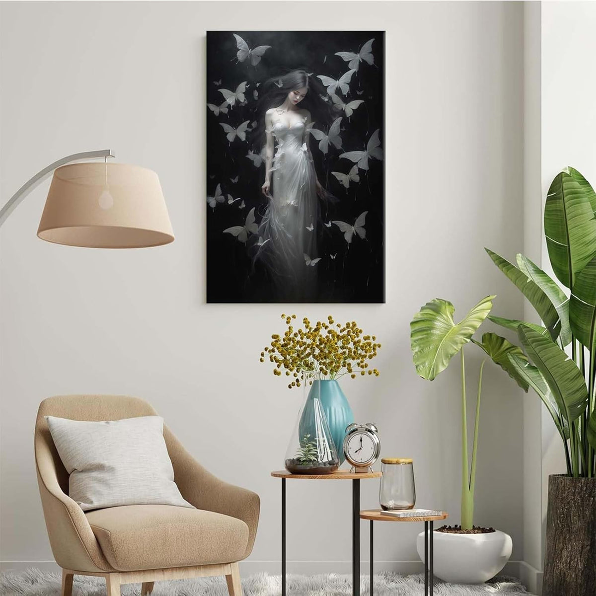 JFHCQJPK Vintage Gothic Feminine Canvas Wall Art Print Butterfly Poster Moody Female Wall Art Retro Artwork Dark College Decor for Home Bedroom20x30in Frameless