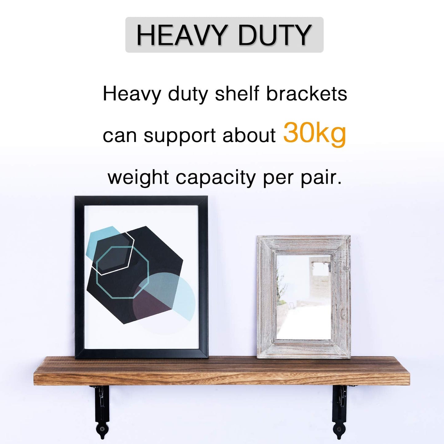 OVOV Shelf Brackets 4 Pcs Heavy Duty Decorative 8 Inch Black Right Angle Shelving Brackets Wall Mounted Shelf Supports for DIY Home Kitchen Living Room