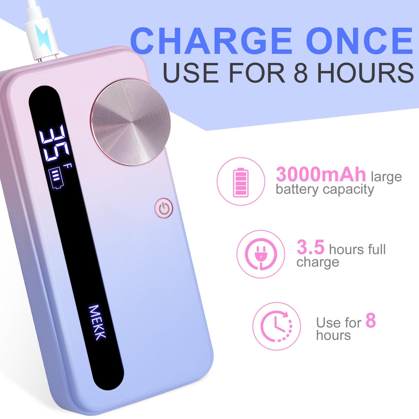 MEKK Nail Drill Kit,35000RPM Electric Nail Drill Professional Electric Nail File with 12PCS Bits,Anti-Shaking Cordless E Filer for Nails with LCD Display,Home & Salon (Pink-Blue)