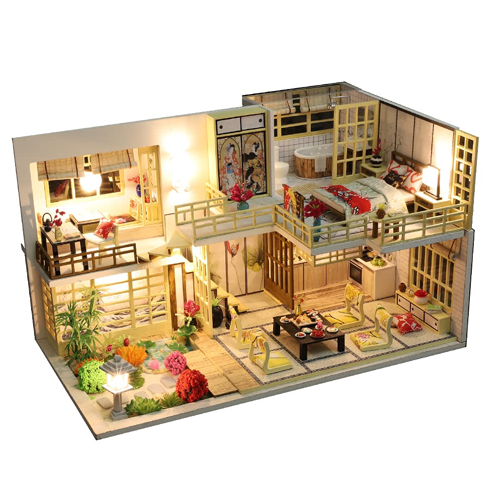 Flever Dollhouse Miniature DIY House Kit with Japanese Style, Creative Room with Furniture for Romantic Valentine's Gift (Quiet and Elegant Residence)