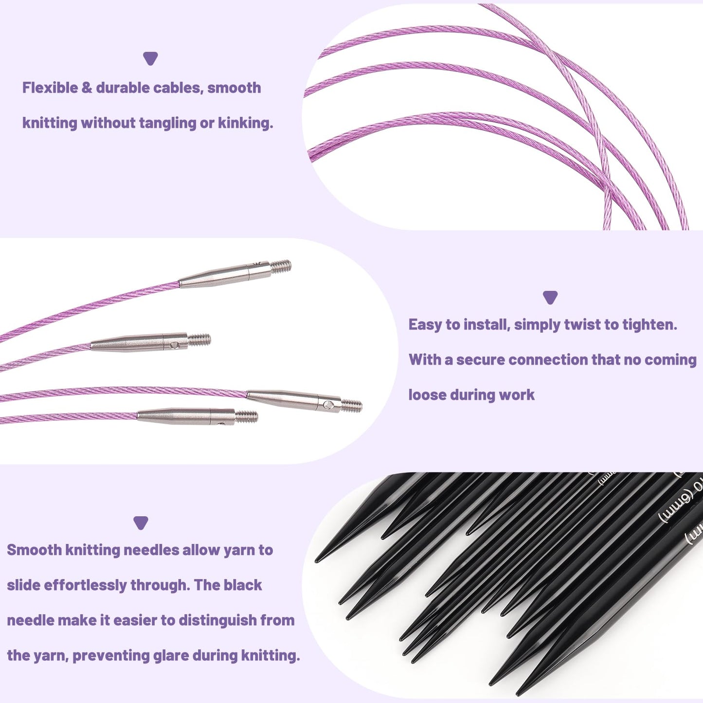 Katech Interchangeable Knitting Needles Set- 9 Pairs Circular Knitting Needles Size 2.5, 4, 5, 6, 7, 8, 9, 10,11, Round Knittings Needle with 5 Cable and Case Accessories for Sweater Sock, Blanket